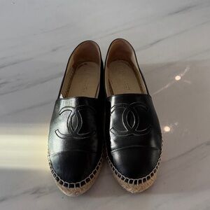 Chanel Black Lambskin Classic Espadrilles